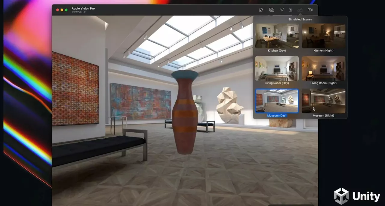В симуляторе Vision Pro вы можете попробовать свои виртуальные объекты в различных средах